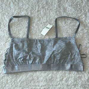 Aerie Real Good Strappy Side Lace Up Bralette Bra Gray Size Medium NWT